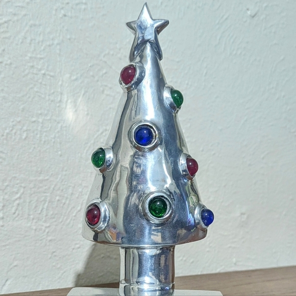 Vintage Tag Silver Jeweled Christmas Tree Stocking Holder - Picture 2 of 5